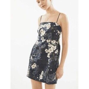 Urban Outfitters SIZE S Packer Notched Mini Dress in Metallic Floral